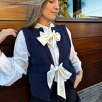 Women's Sleeveless Knit Vest with Back Bows