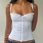 Women's Top with Lace Trim and Button Details