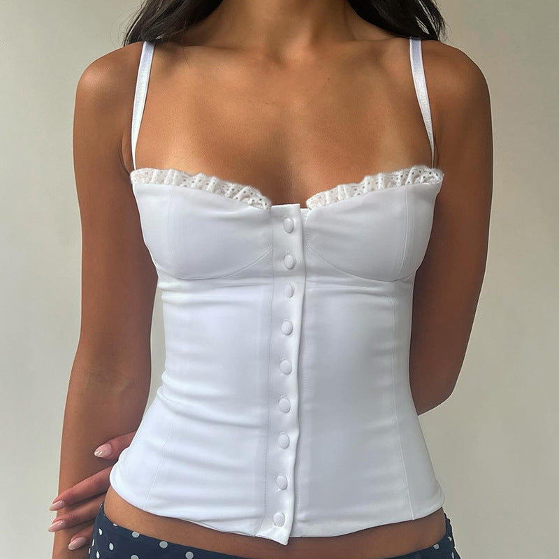 Women's Top with Lace Trim and Button Details