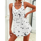 Airy Tank Top with Star and Moon Motif