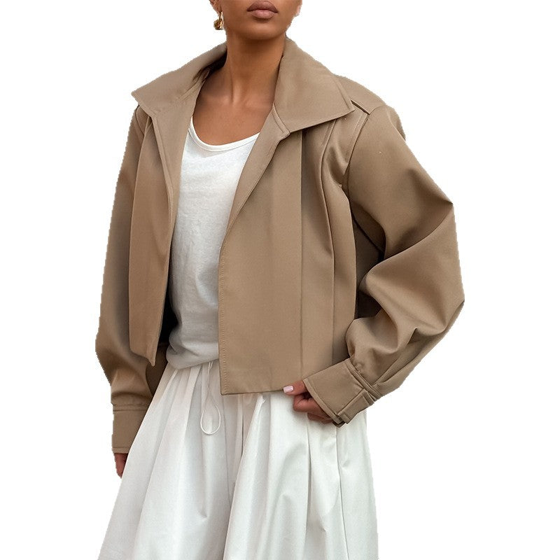 Women's Cropped Jacket with Dropped Shoulders