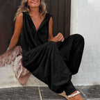 Women's Casual Jumpsuit with Hood and Button Details