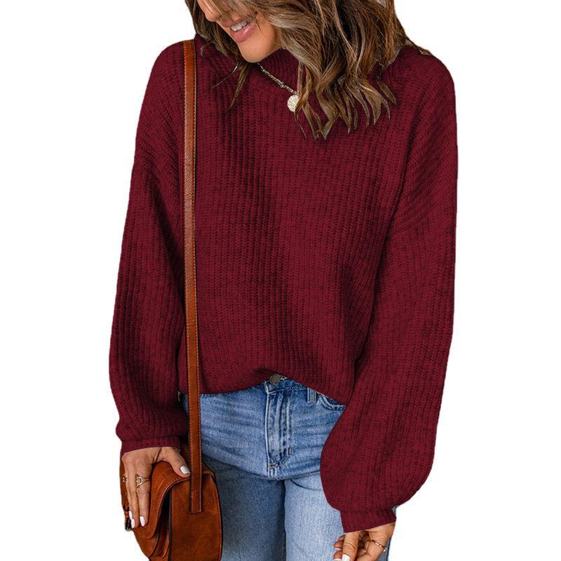 Women's Chunky Knit Sweater with Relaxed Fit and Wide Sleeves
