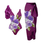 Women's Swimsuit Set with Floral Design and Elegant Wrap Skirt