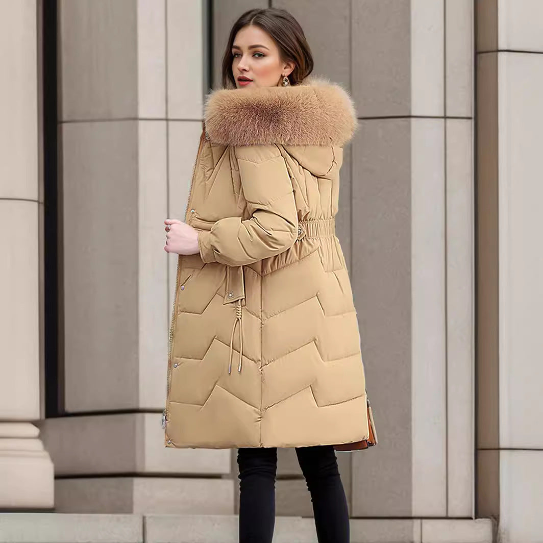 Women's Elegant Insulated Winter Coat with Detachable Faux Fur Collar