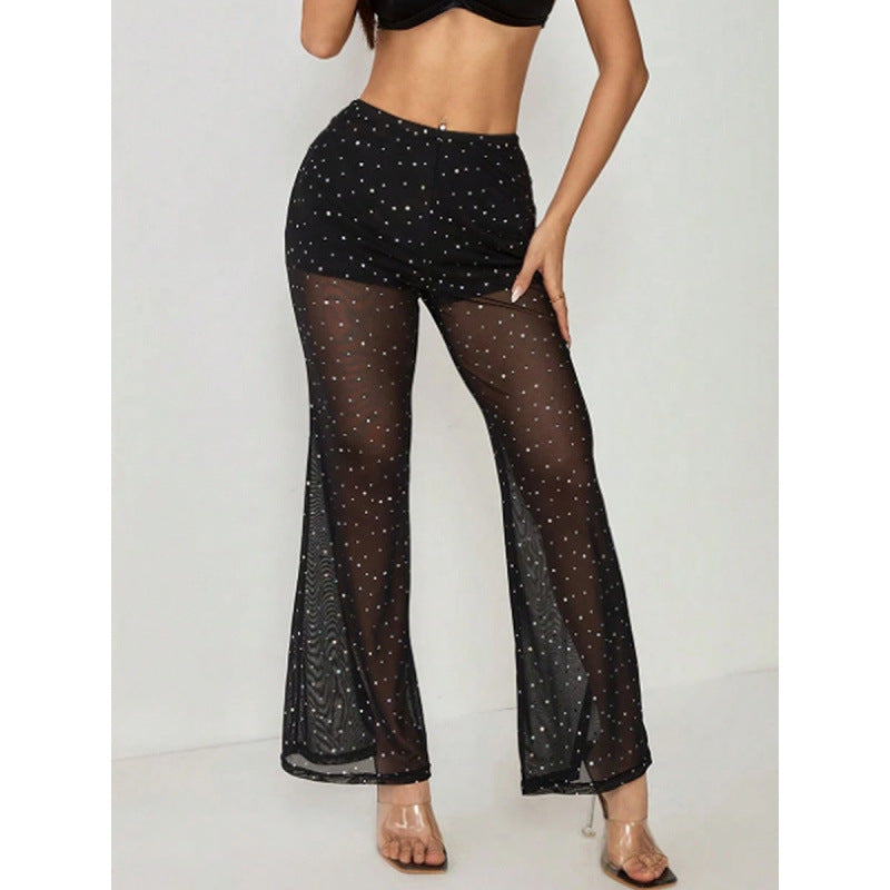 Elegant Sheer Palazzo Pants with Sparkling Accents