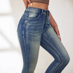 Women's Vintage-Style Flared Jeans with High Waist and Washes