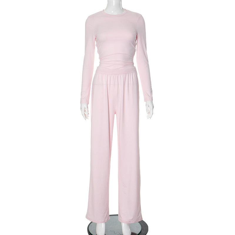 Women's Casual Lounge Set with Crop Top and Wide-Leg Pants