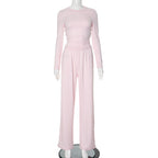 Women's Casual Lounge Set with Crop Top and Wide-Leg Pants