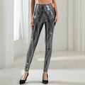 Women's High-Gloss Leggings with Wave Pattern and High Waist