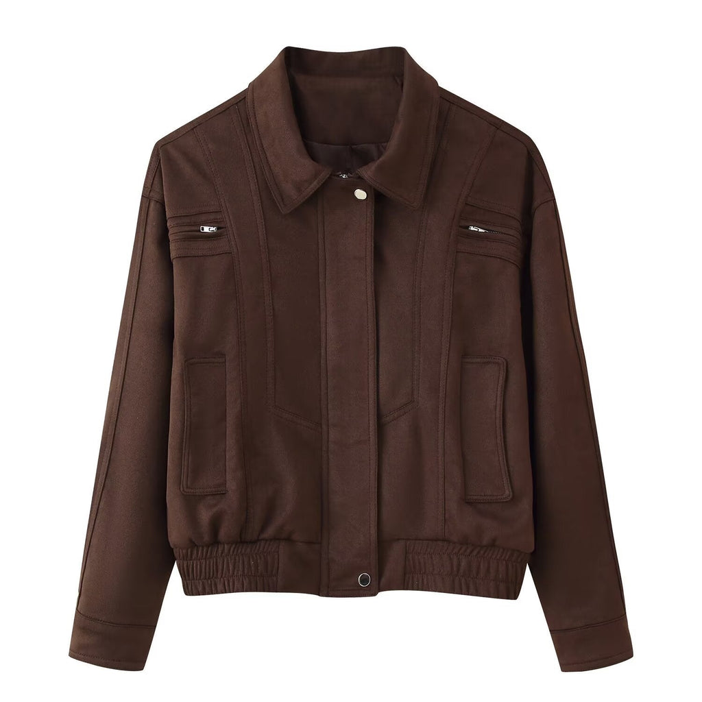 Elegant Women's Suede Jacket with Practical Pockets