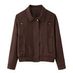 Elegant Women's Suede Jacket with Practical Pockets
