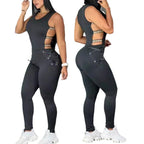Women's Bodycon Jumpsuit with Cut-Out Details and Fashion Belt