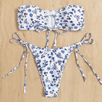 Women's Floral Cut-Out Bandeau Bikini with Adjustable Straps