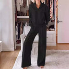 Women's Trendy Leisure Set with Wide Cut and Deep V-Neck