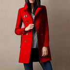 Women's Fashionable Short Coat with Double-Breasted Button Placket and Side Zippers