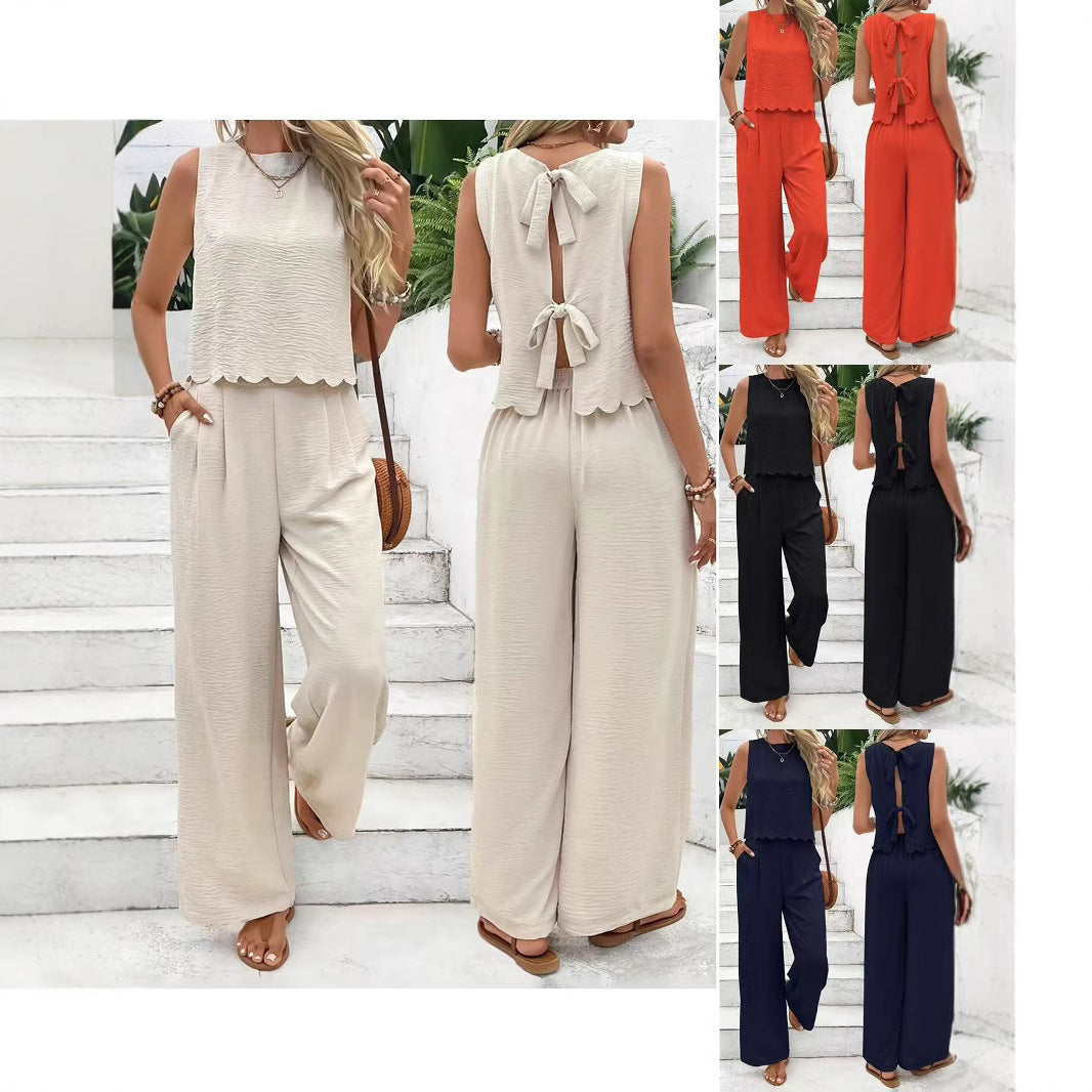 Women's Casual Jumpsuit with Elegant Back Cutout and Wide Leg