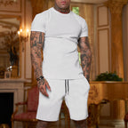 Men's slim Jersey set with round neck shirt and elastic drawstring shorts