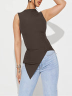 Women's Sleeveless Top with Asymmetrical Hem and Ruching