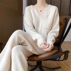 Women's Cozy Knit Ensemble with Wide Sweater and Wide-Leg Pants