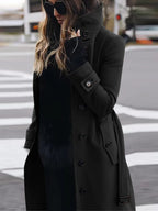 Women's Fashionable Trench Coat with High Collar and Elegant Buttons