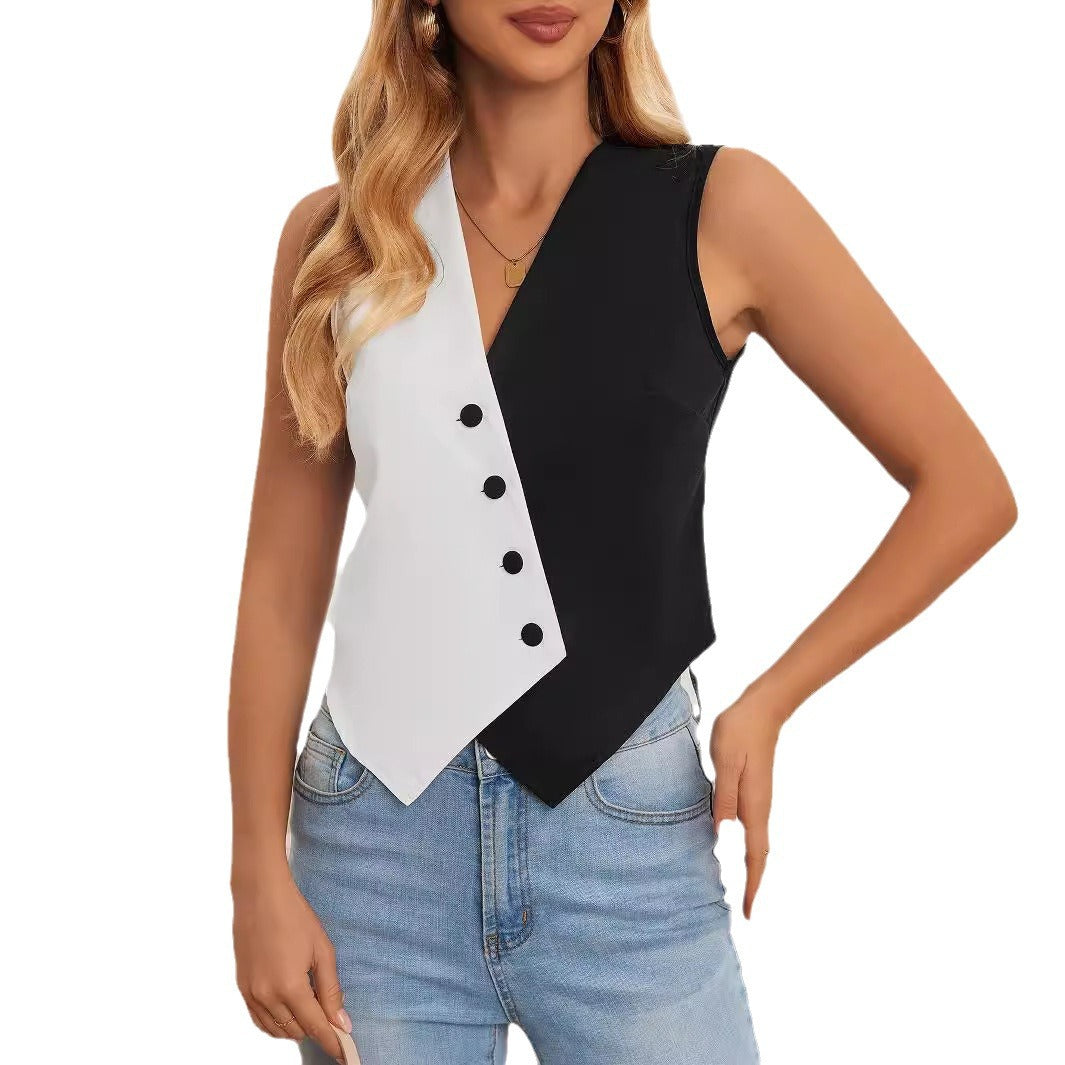 Women's Asymmetrical Vest-Style Shirt with Button Details