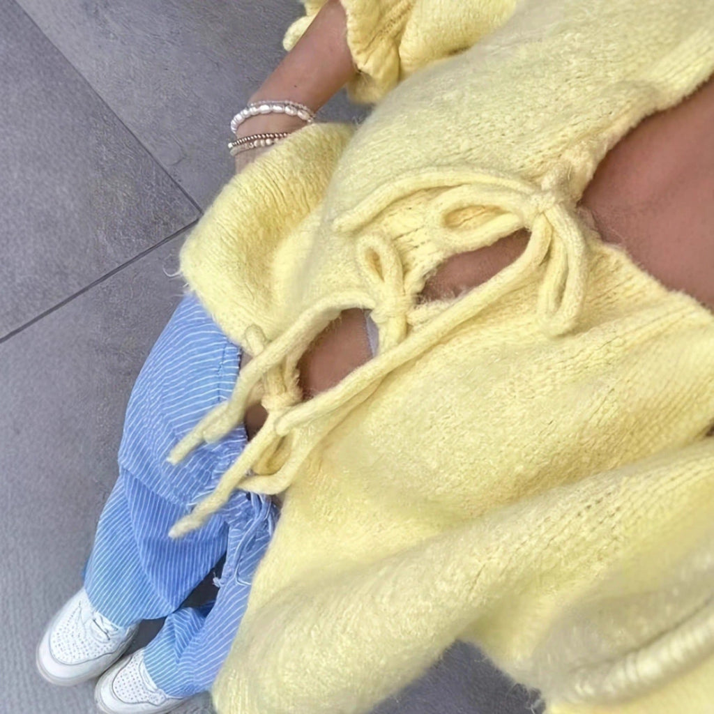Women's Chunky Knit Cardigan with Tie Details