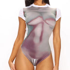Women's Bodysuit with Modern Print Designs and Form-Fitting Cut