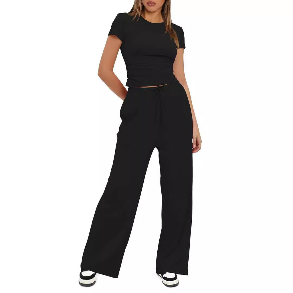 Women's Casual Lounge Set with Wide Top and Comfortable Trousers
