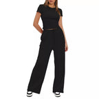 Women's Casual Lounge Set with Wide Top and Comfortable Trousers