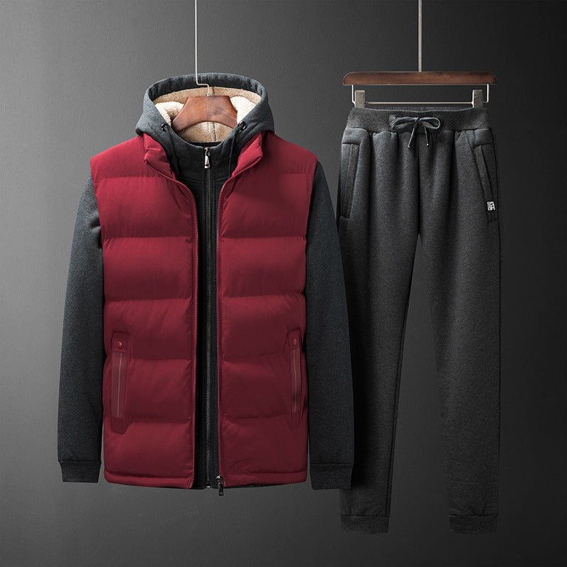 Men's Padded Hooded Vest and Jogging Pants Set