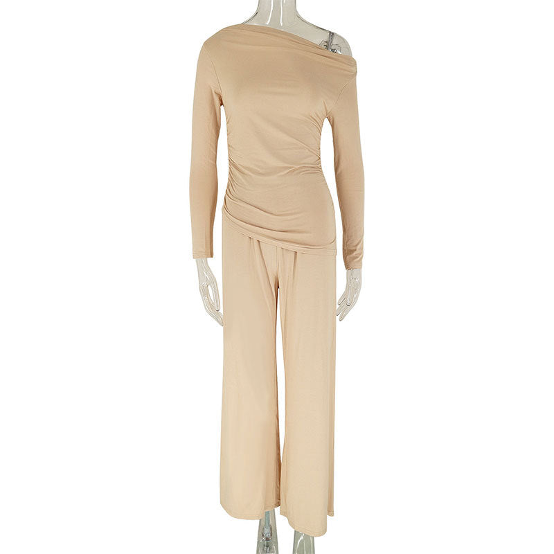 Women's Elegant Two-Piece Set in Flowing Material with Asymmetric Design