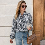 Floral Tunic Blouse with Tie Neck and Lace Details