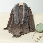 Women's Elegant Poncho with Luxurious Faux Fur Collar and Fringe