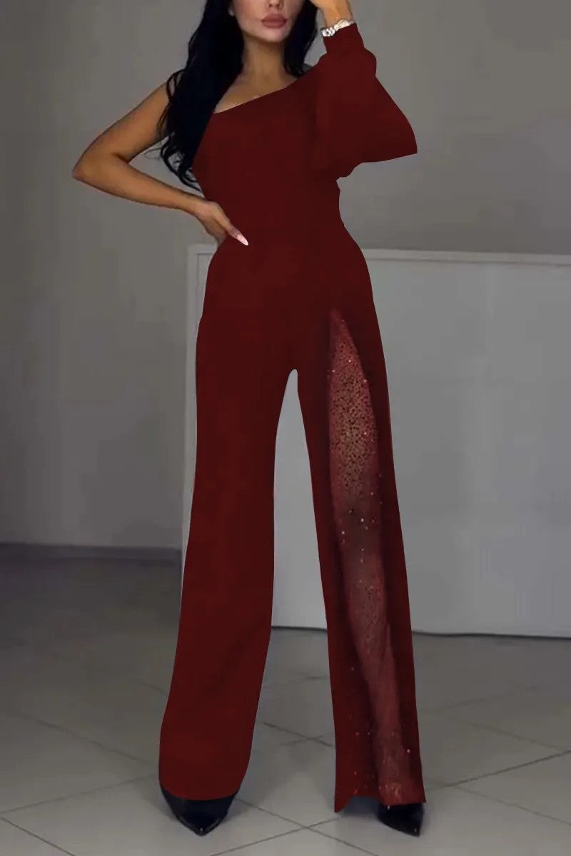 Elegant Jumpsuit with Sheer Inserts and Sequins