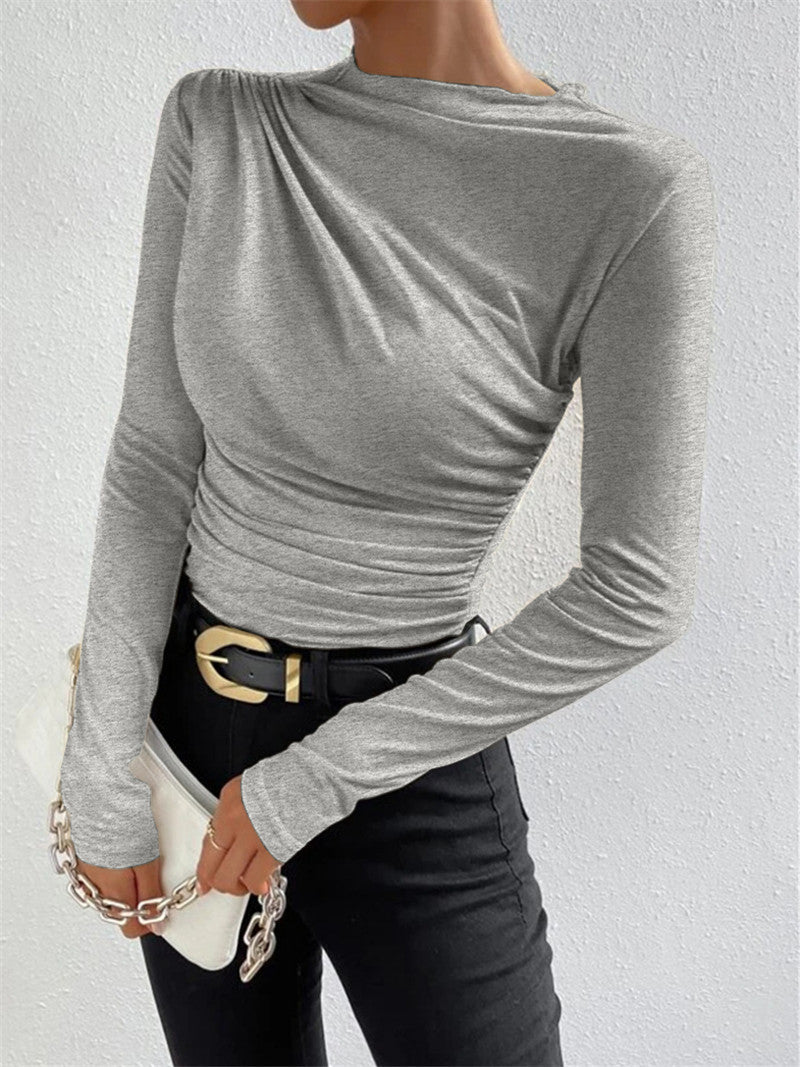 Women's Elegant Long-Sleeve Shirt with Ruching