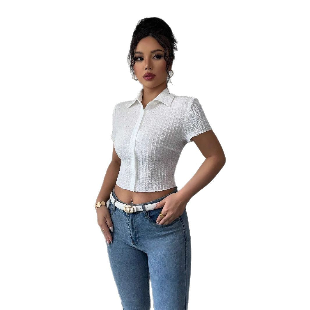 Women's Cropped Shirt with Textured Material