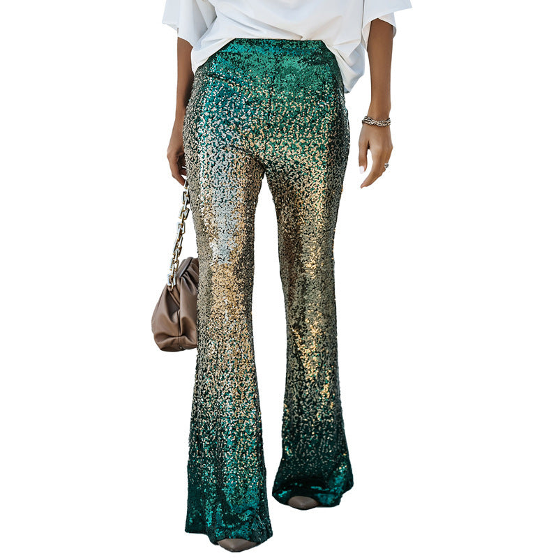 Women's Glittering Flare Pants with Sequin Pattern