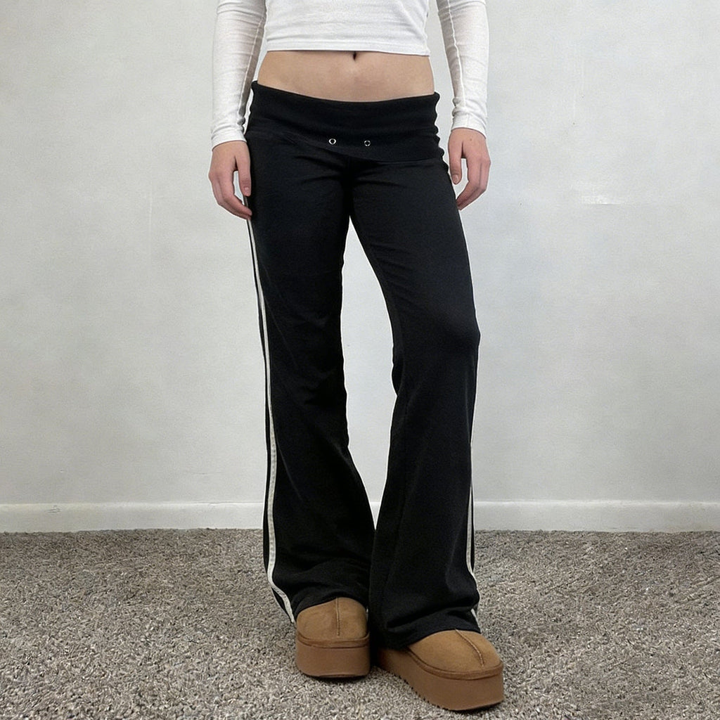 Women's Flowy Palazzo Trousers with High Waist and Decorative Eyelets
