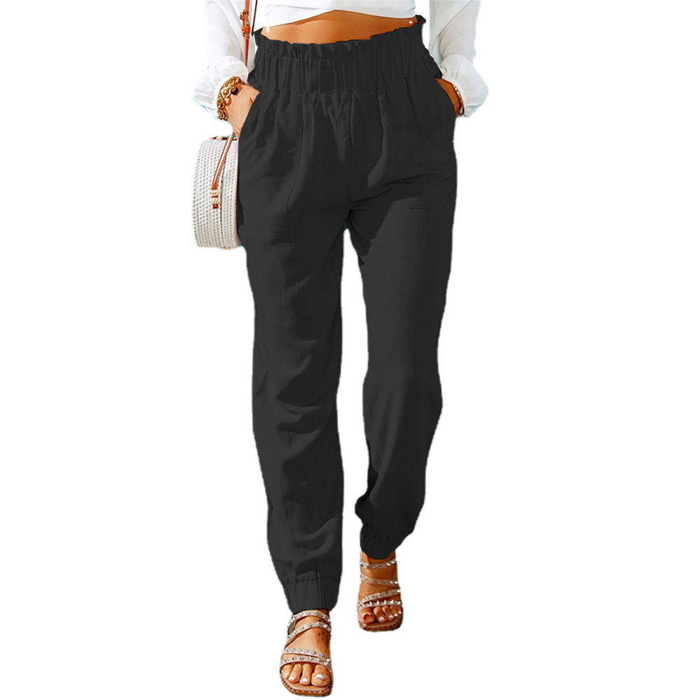 Women's Comfortable and Elegant Summer Pants with Elastic Waist and Pockets