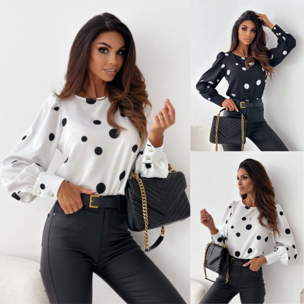 Women's Polka Dot Blouse with Ruffle Sleeves