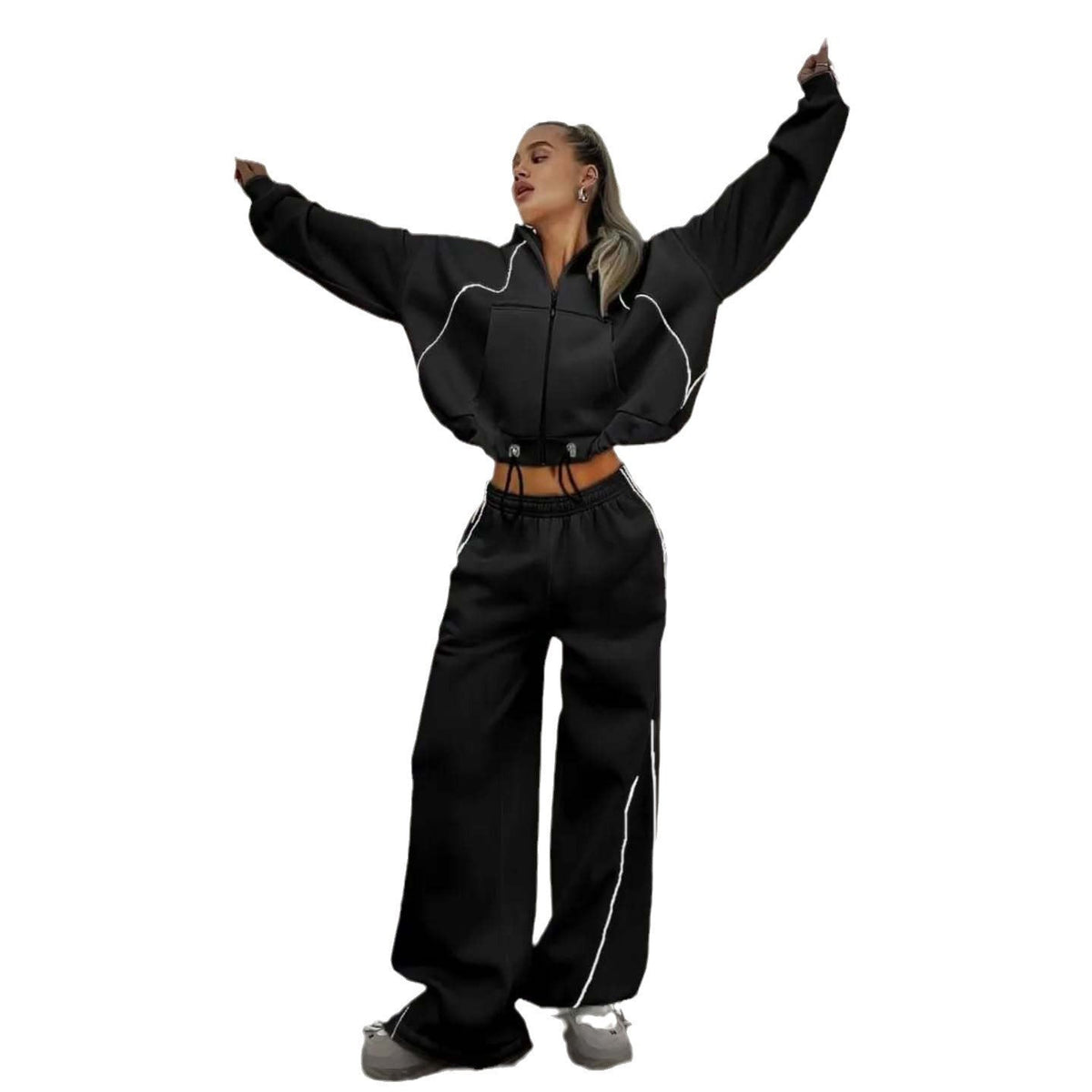 Women's Casual and Comfortable Vintage Jogging Set with High Waist