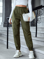 Women's Sporty Cargo Pants with Elastic Waistband and Pockets