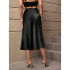 Women's A-Line Skirt in Shiny Satin with High Waist