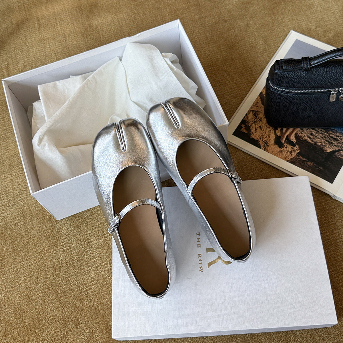 Women's Ballet Flats with Elegant Strap and Shimmering Finish