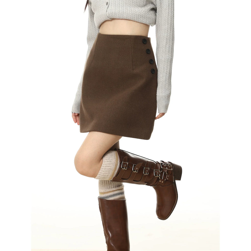 Women's A-Line Mini Skirt with High Waist and Side Button Detail