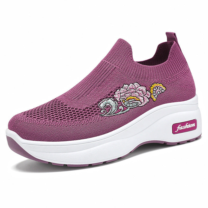 Women's Athletic Sneakers with Floral Design and Adjustable Platform Sole