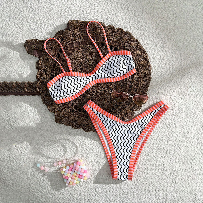 Women's Bandeau Bikini with Wave Pattern