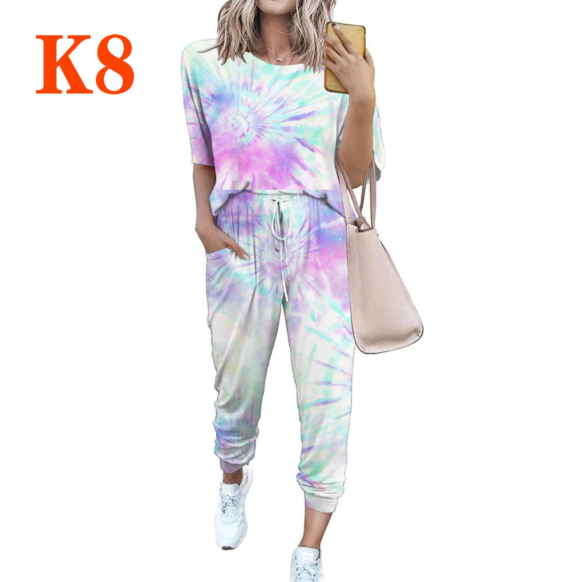 Women's Lightweight Casual Jumpsuit with Tie-Dye Pattern and Pockets