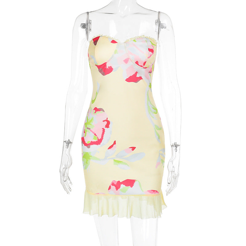 Women's Floral Cocktail Dress with Corset-Style Cut